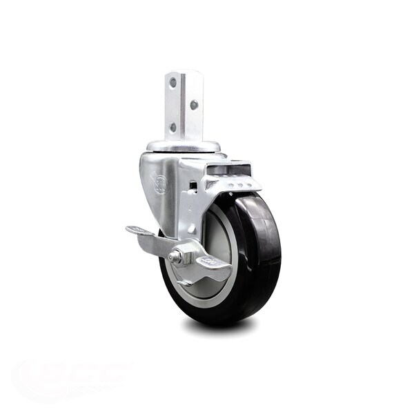 4 Inch Black Polyurethane Wheel Swivel 3/4 Inch Square Stem Caster with Brake